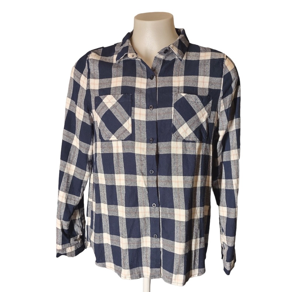Love Tree Plaid Shirt 2X Womens Cabin Core Grunge Boho‎ Navy Blue Buffalo Check